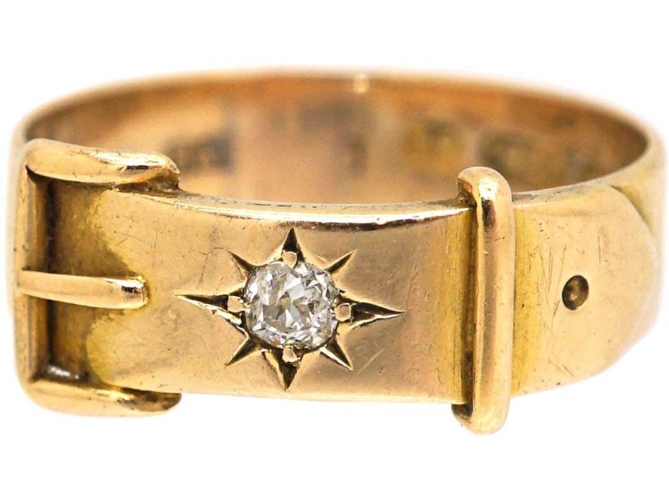 Victorian 15ct Gold Buckle Ring set with a Diamond