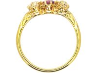 Edwardian 18ct Gold Pink Sapphire & Diamond Three Stone Ring