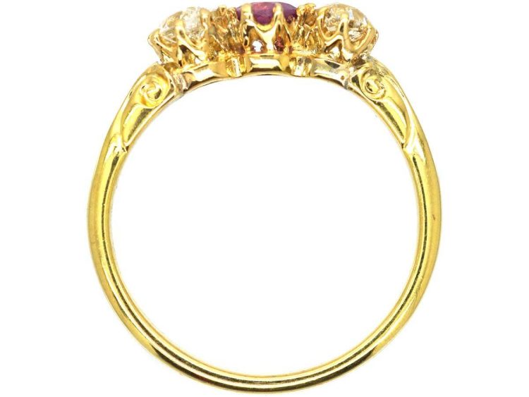 Edwardian 18ct Gold Pink Sapphire & Diamond Three Stone Ring