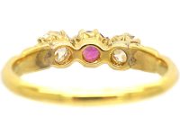 Edwardian 18ct Gold Pink Sapphire & Diamond Three Stone Ring