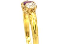 Edwardian 18ct Gold Pink Sapphire & Diamond Three Stone Ring