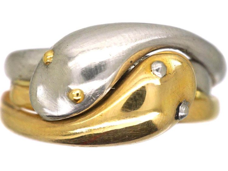 Edwardian 18ct Gold & Platinum Double Snake Ring