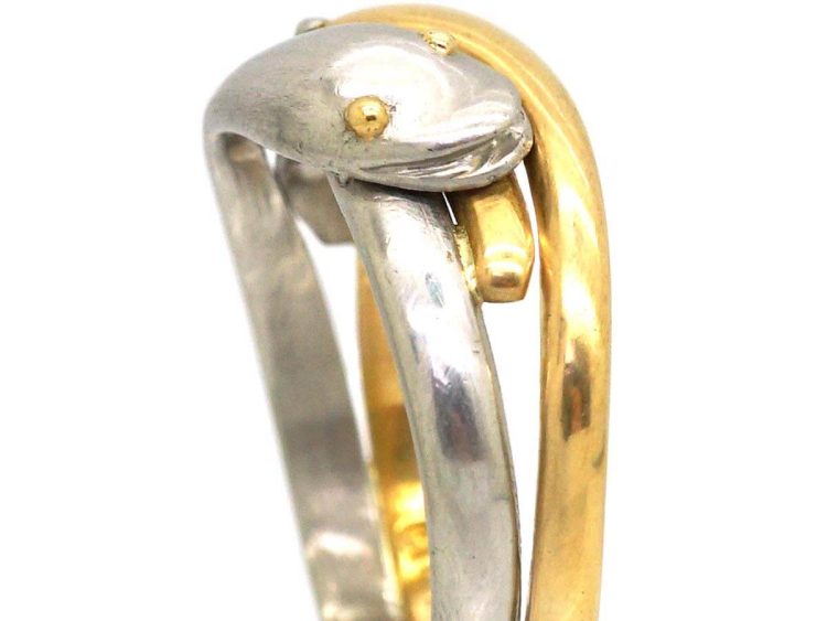 Edwardian 18ct Gold & Platinum Double Snake Ring
