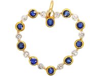Edwardian 15ct Gold & Platinum Heart Shaped Pendant set with Sapphires & Diamonds