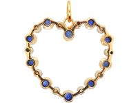 Edwardian 15ct Gold & Platinum Heart Shaped Pendant set with Sapphires & Diamonds