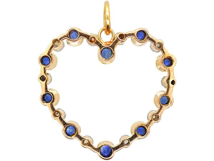 Edwardian 15ct Gold & Platinum Heart Shaped Pendant set with Sapphires & Diamonds
