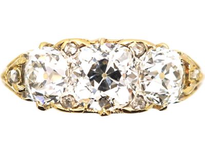 Victorian Three Stone Diamond Carved Half Hoop Ring
