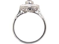 Art Deco Platinum Pierced Plaque Ring set with Sapphires & Diamonds