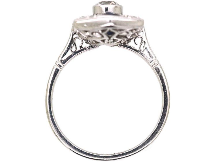 Art Deco Platinum Pierced Plaque Ring set with Sapphires & Diamonds