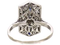 Art Deco Platinum Pierced Plaque Ring set with Sapphires & Diamonds