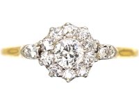 Edwardian 18ct Gold & Platinum Diamond Cluster Ring with Diamond set Shoulders