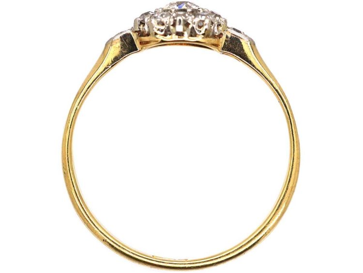Edwardian 18ct Gold & Platinum Diamond Cluster Ring with Diamond set Shoulders