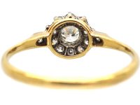 Edwardian 18ct Gold & Platinum Diamond Cluster Ring with Diamond set Shoulders