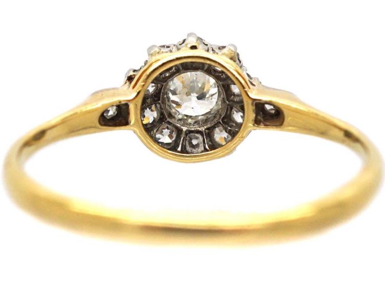 Edwardian 18ct Gold & Platinum Diamond Cluster Ring with Diamond set Shoulders