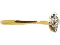 Edwardian 18ct Gold & Platinum Diamond Cluster Ring with Diamond set Shoulders