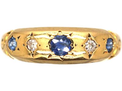 Edwardian 18ct Gold Five Stone Sapphire & Diamond Gypsy Ring