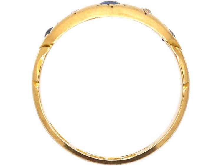 Edwardian 18ct Gold Five Stone Sapphire & Diamond Gypsy Ring