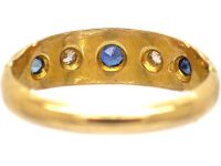 Edwardian 18ct Gold Five Stone Sapphire & Diamond Gypsy Ring