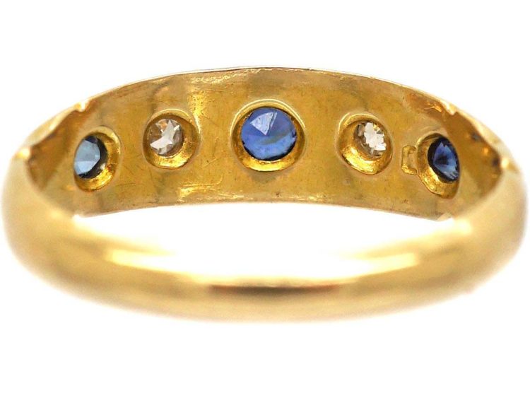 Edwardian 18ct Gold Five Stone Sapphire & Diamond Gypsy Ring