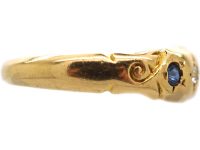 Edwardian 18ct Gold Five Stone Sapphire & Diamond Gypsy Ring