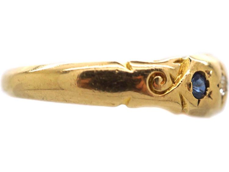Edwardian 18ct Gold Five Stone Sapphire & Diamond Gypsy Ring