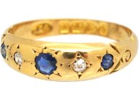 Edwardian 18ct Gold Five Stone Sapphire & Diamond Gypsy Ring