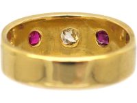 Victorian 18ct Gold Three Stone Ruby & Diamond Gypsy Ring