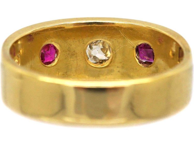 Victorian 18ct Gold Three Stone Ruby & Diamond Gypsy Ring