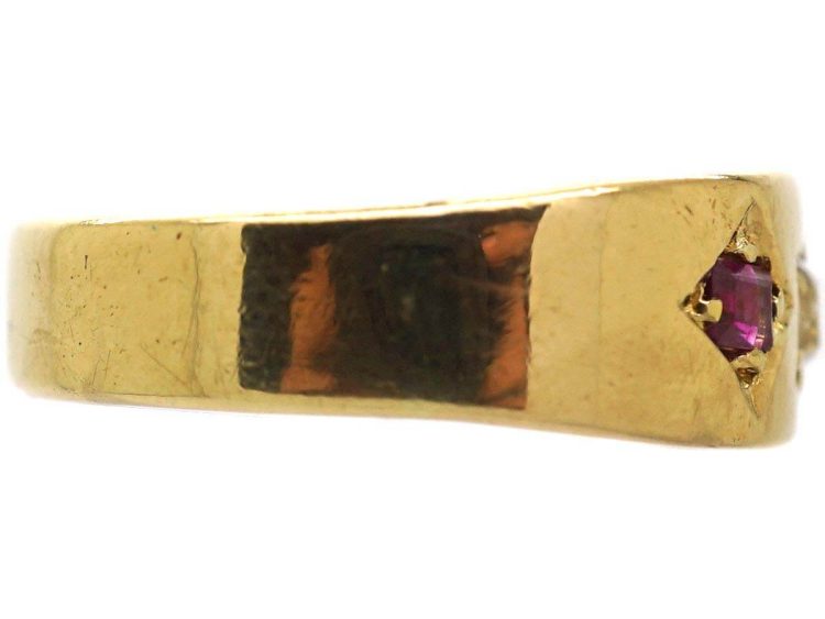 Victorian 18ct Gold Three Stone Ruby & Diamond Gypsy Ring