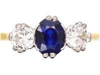 Early 20th Century 18ct Gold & Platinum, Sapphire & Diamond Three Stone Ring