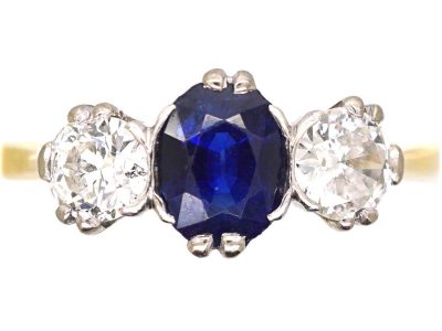 Early 20th Century 18ct Gold & Platinum, Sapphire & Diamond Three Stone Ring