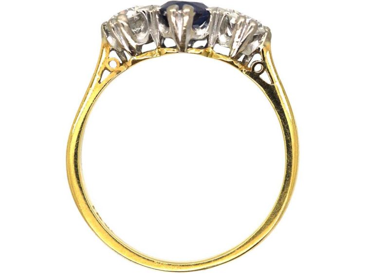 Early 20th Century 18ct Gold & Platinum, Sapphire & Diamond Three Stone Ring