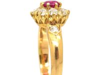 Edwardian 18ct Gold Ruby & Diamond Cluster Ring with Diamond Shoulders