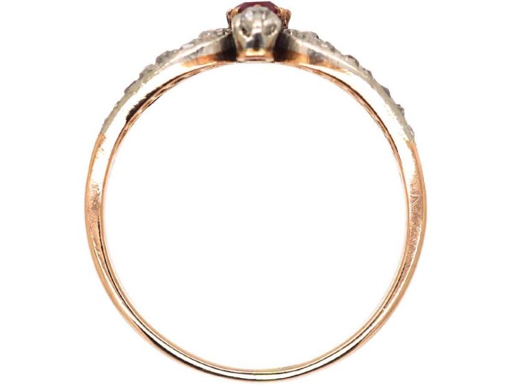 Early 20th Century 14ct Gold Ornate Ruby & Diamond Heart Shaped Ring