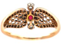 Early 20th Century 14ct Gold Ornate Ruby & Diamond Heart Shaped Ring