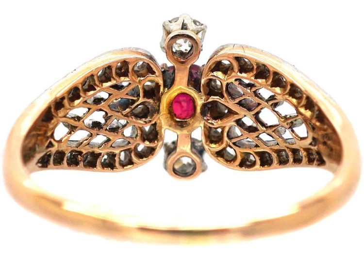 Early 20th Century 14ct Gold Ornate Ruby & Diamond Heart Shaped Ring
