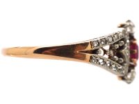 Early 20th Century 14ct Gold Ornate Ruby & Diamond Heart Shaped Ring