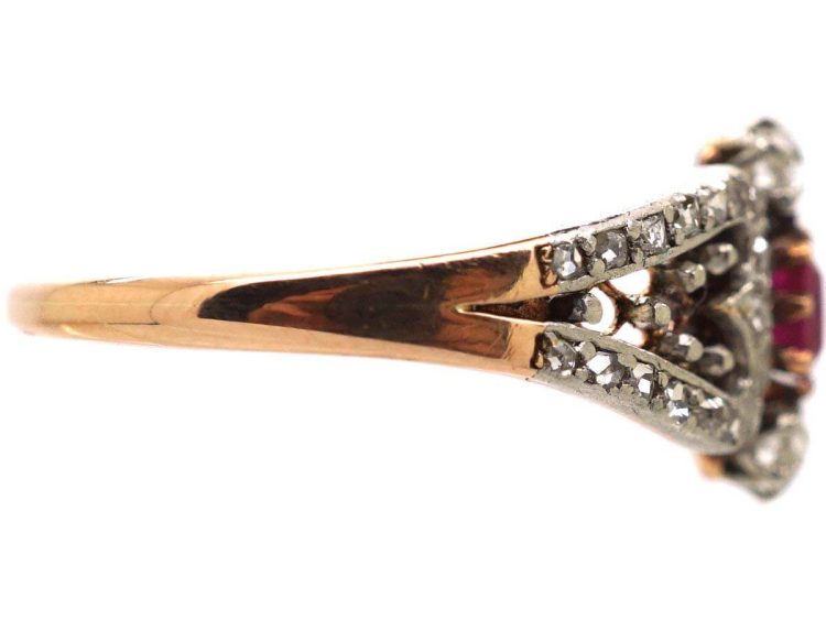 Early 20th Century 14ct Gold Ornate Ruby & Diamond Heart Shaped Ring