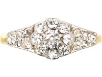 Edwardian 18ct Gold & Platinum Diamond Cluster Ring with Rose Diamond set Shoulders
