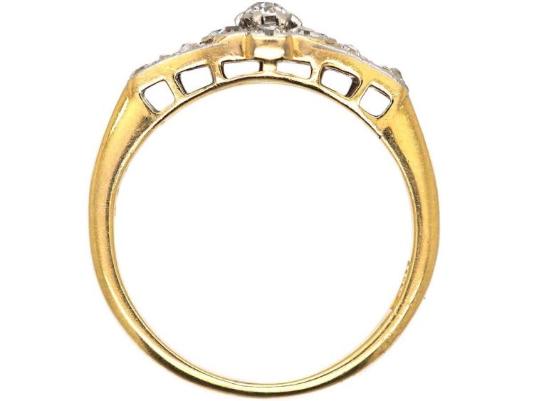 Edwardian 18ct Gold & Platinum Diamond Cluster Ring with Rose Diamond set Shoulders