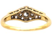 Edwardian 18ct Gold & Platinum Diamond Cluster Ring with Rose Diamond set Shoulders