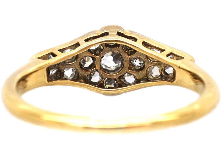 Edwardian 18ct Gold & Platinum Diamond Cluster Ring with Rose Diamond set Shoulders