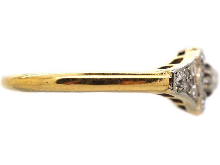 Edwardian 18ct Gold & Platinum Diamond Cluster Ring with Rose Diamond set Shoulders