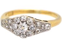 Edwardian 18ct Gold & Platinum Diamond Cluster Ring with Rose Diamond set Shoulders