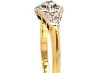 Edwardian 18ct Gold & Platinum Diamond Cluster Ring with Rose Diamond set Shoulders