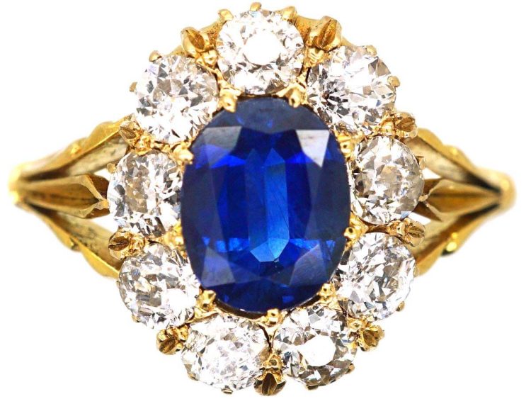 Victorian 18ct Gold, Sapphire & Diamond Oval Cluster Ring