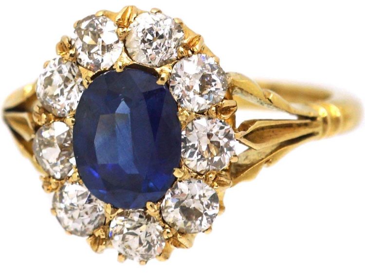 Victorian 18ct Gold, Sapphire & Diamond Oval Cluster Ring