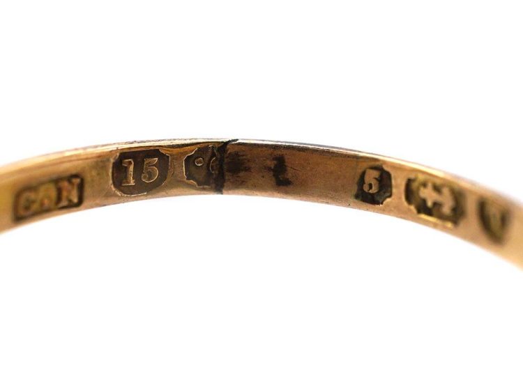 Early Victorian 15ct Gold Ruby & Natural Split Pearl Cluster Ring with Pierced Shoulders