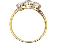 Edwardian 18ct Gold & Platinum Three Stone Diamond Crossover Ring