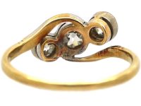Edwardian 18ct Gold & Platinum Three Stone Diamond Crossover Ring